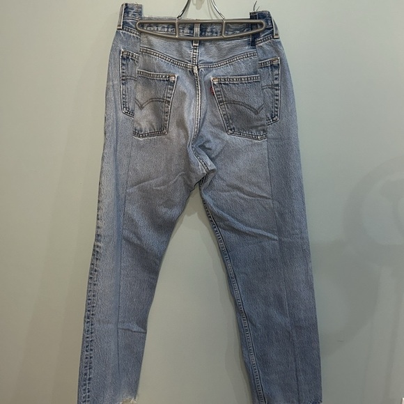 EB Denim Light Wash Button Fly Distressed Raw Hem Straight Leg Jeans - Picture 5 of 8